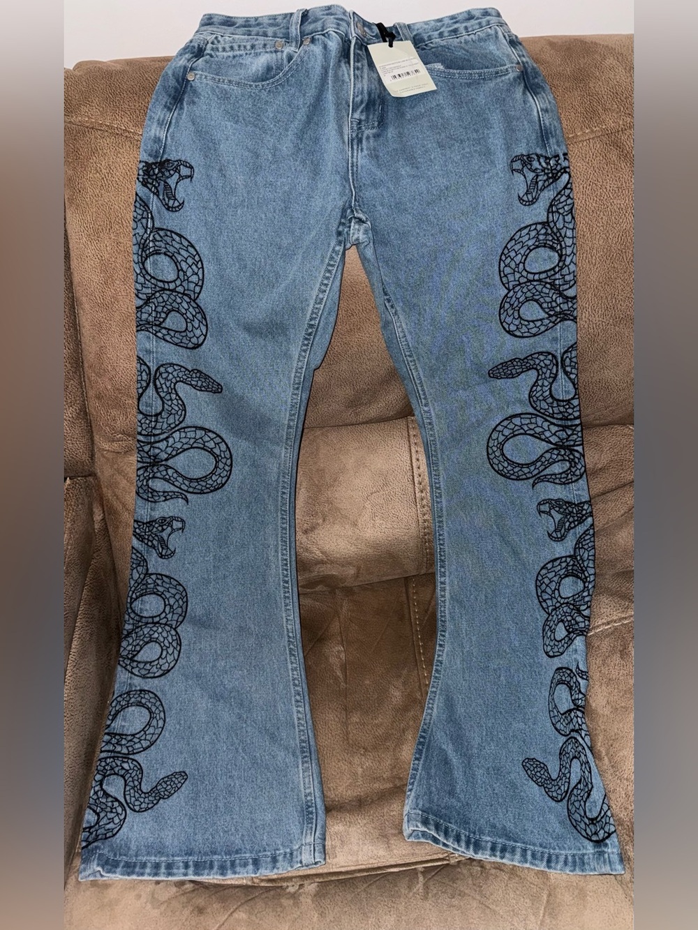NWT “Milk it” Light Blue Snake Flares Jeans Size 26